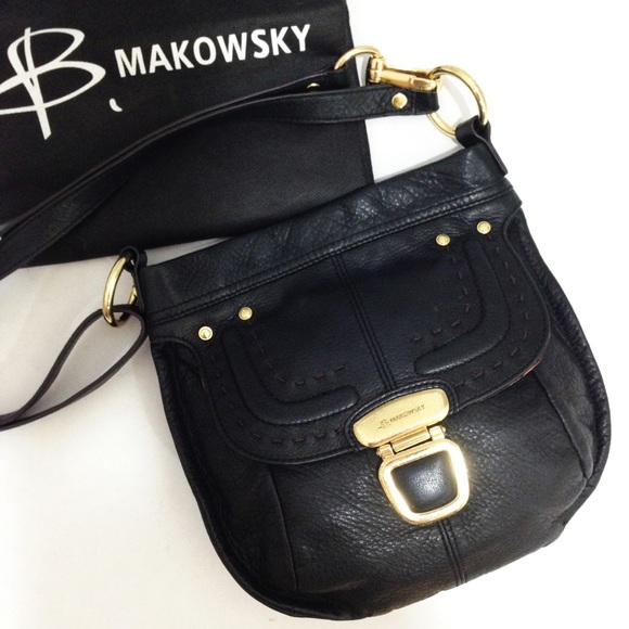b. makowsky Handbags - B. Makowsky Black Leather Messenger Crossbody